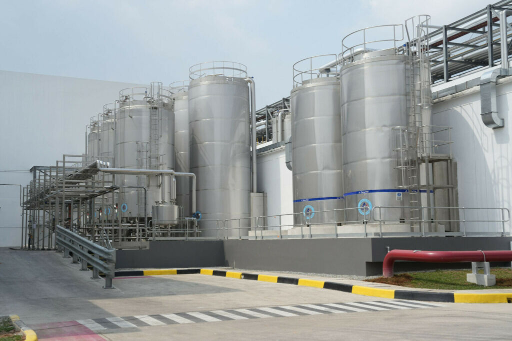 Storage tanks at the new factory.